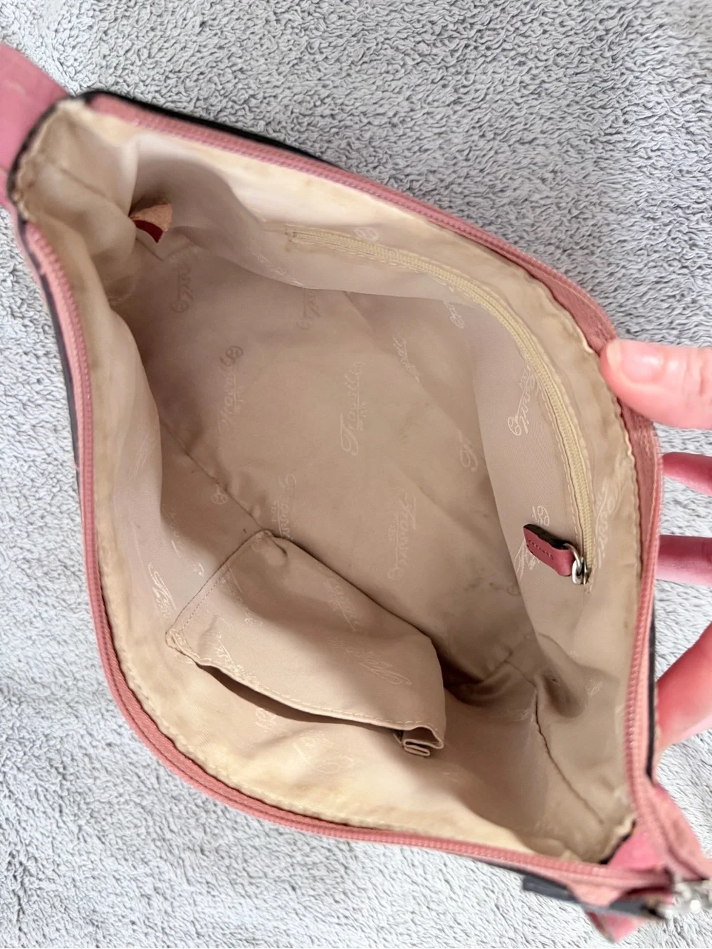 Fossil Pink Leather Shoulder Bag Crossbody Hobo Purse whipstich y2k vintage